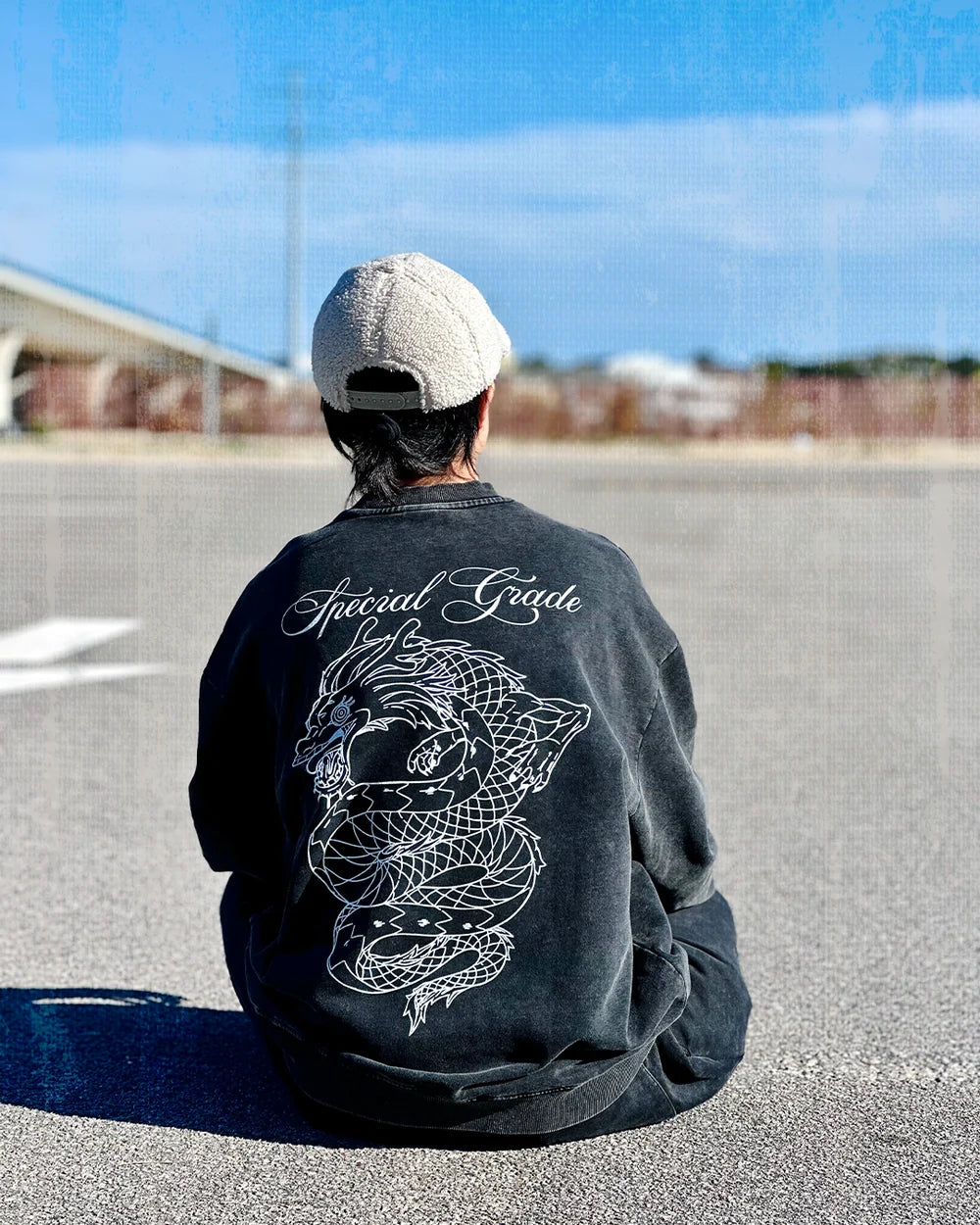 Rainbow Dragon Washed Black Crewneck