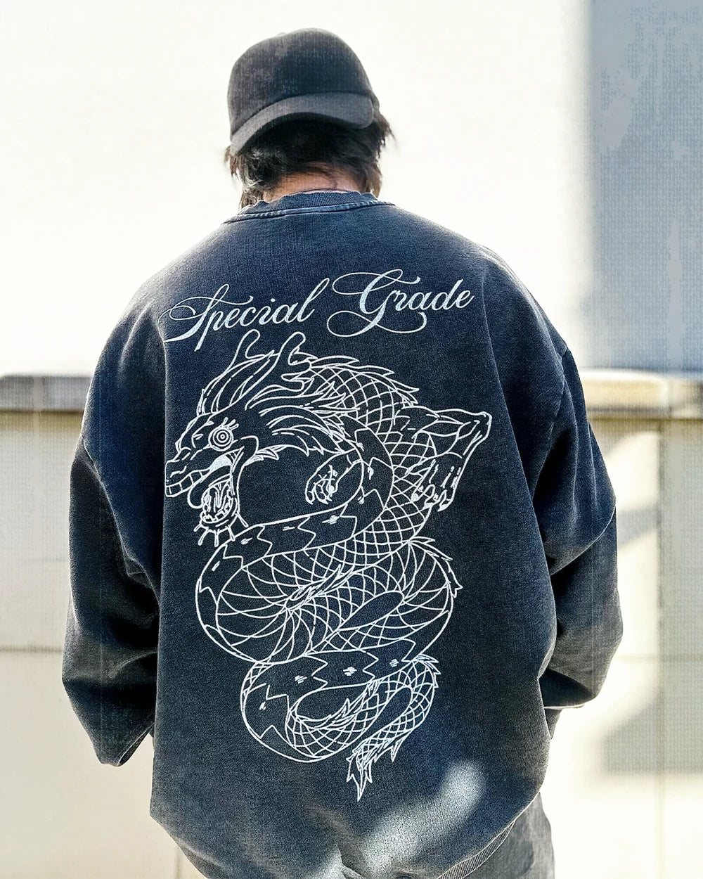 Rainbow Dragon Washed Black Crewneck