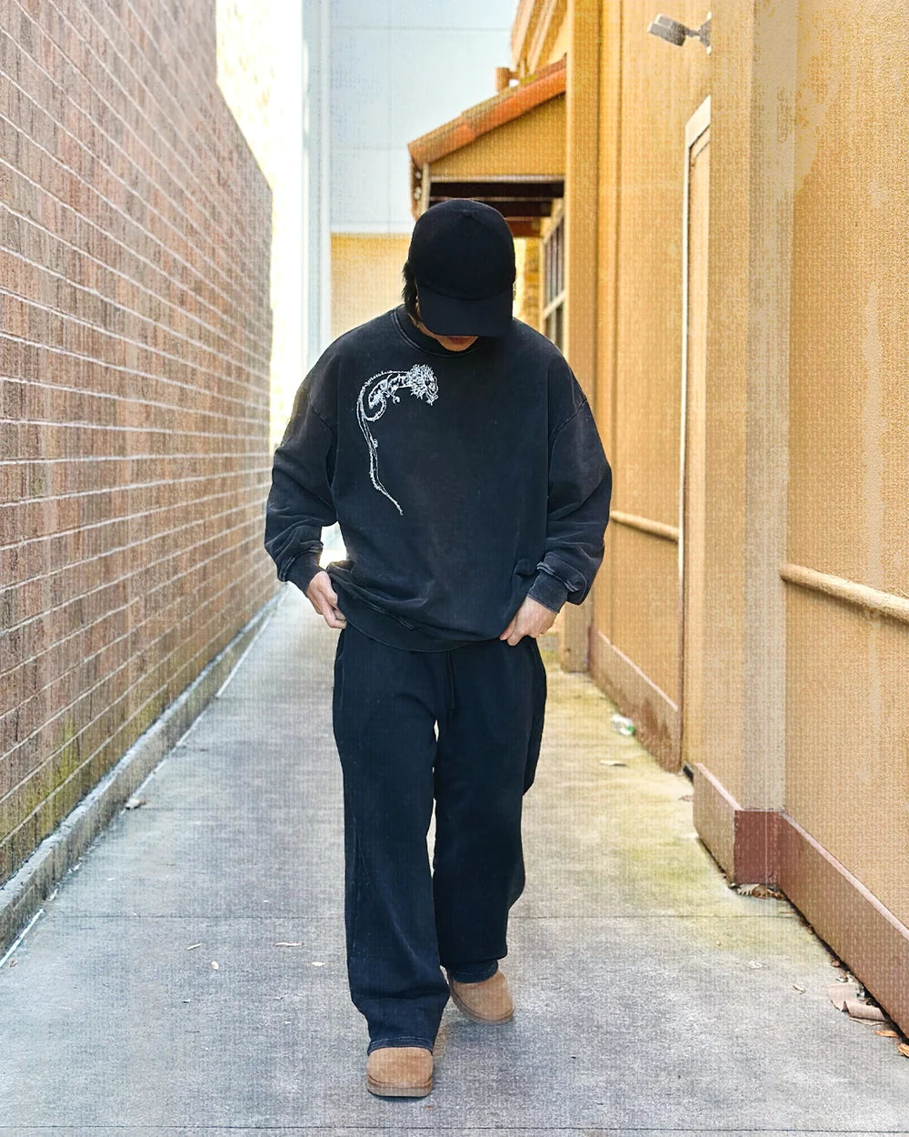 Rainbow Dragon Washed Black Crewneck