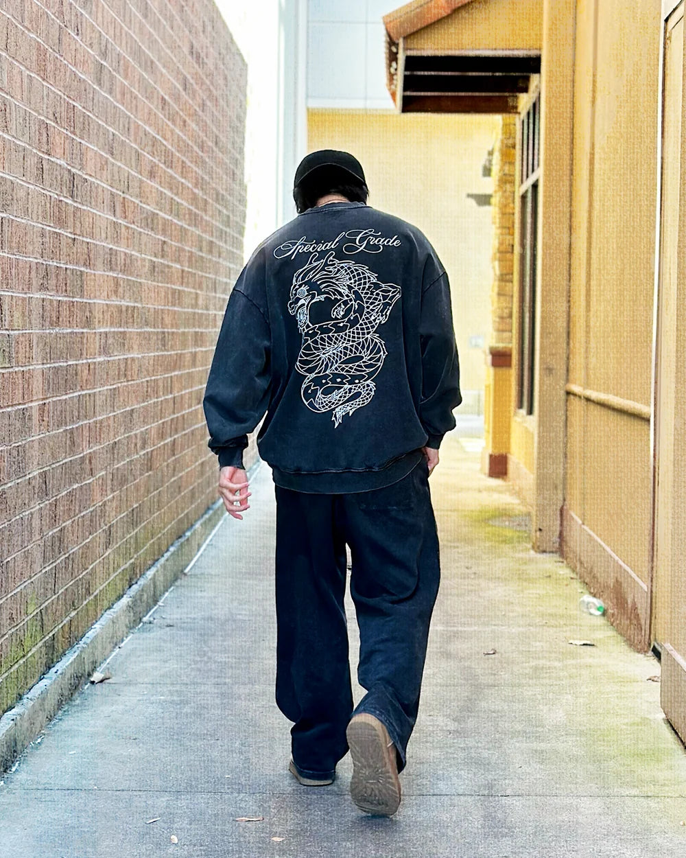 Rainbow Dragon Washed Black Crewneck