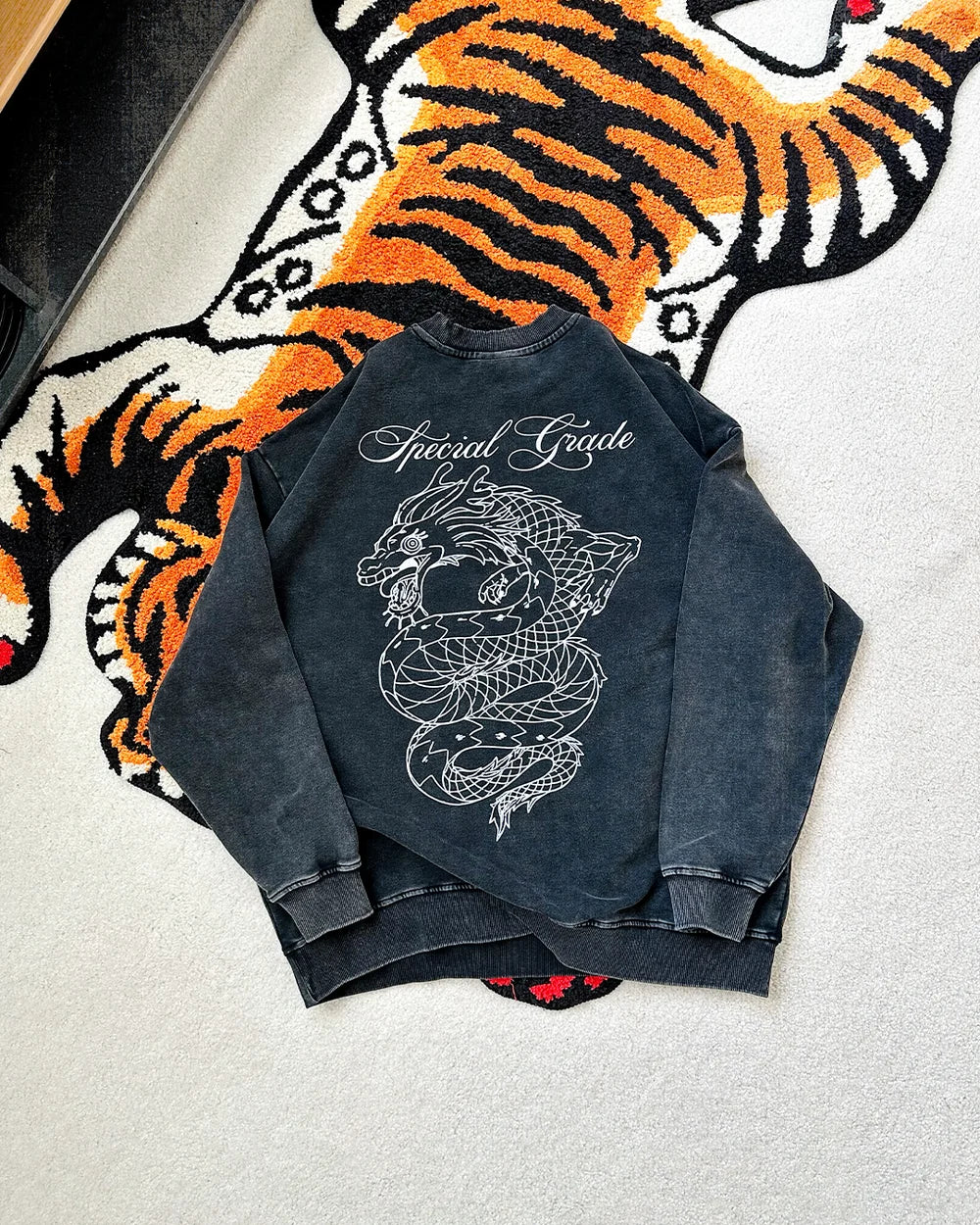 Rainbow Dragon Washed Black Crewneck