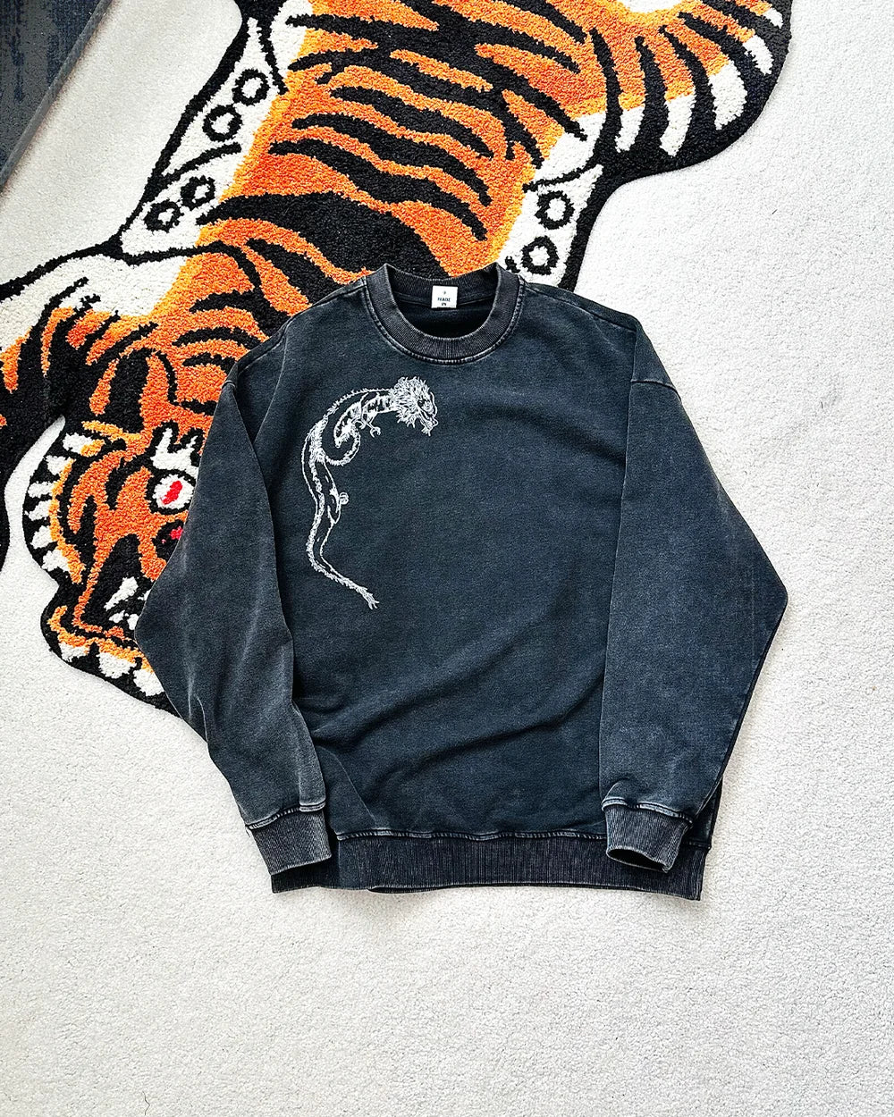 Rainbow Dragon Washed Black Crewneck