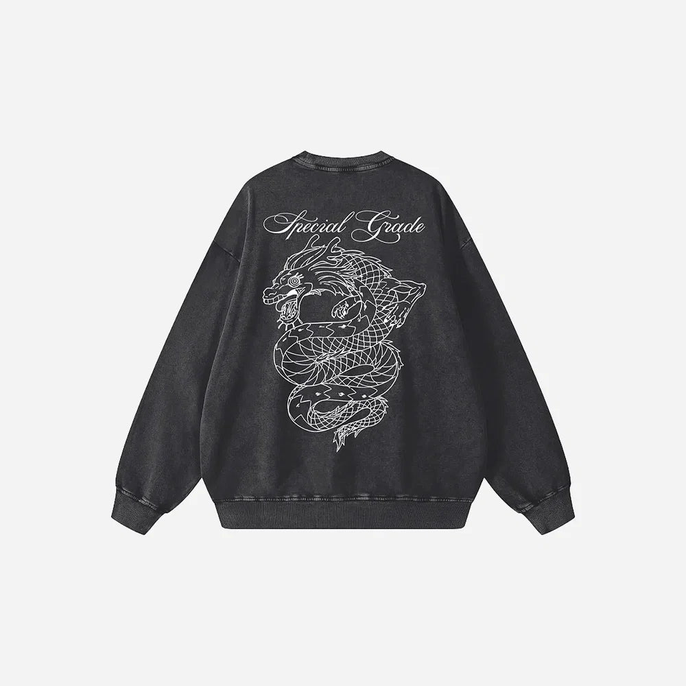 Rainbow Dragon Washed Black Crewneck