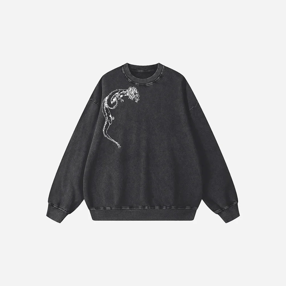 Rainbow Dragon Washed Black Crewneck