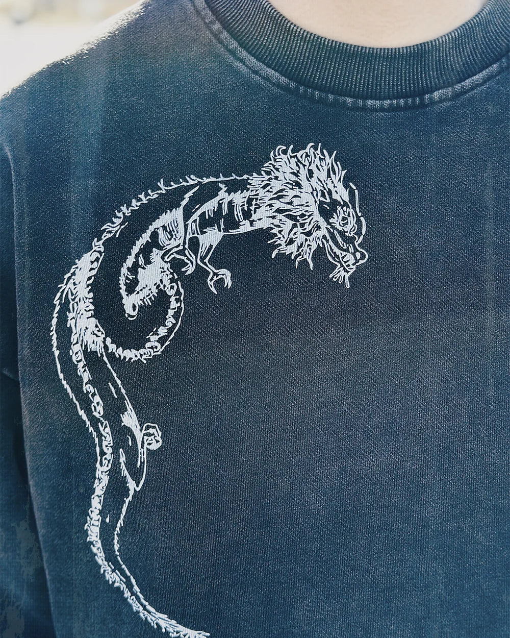 Rainbow Dragon Washed Black Crewneck